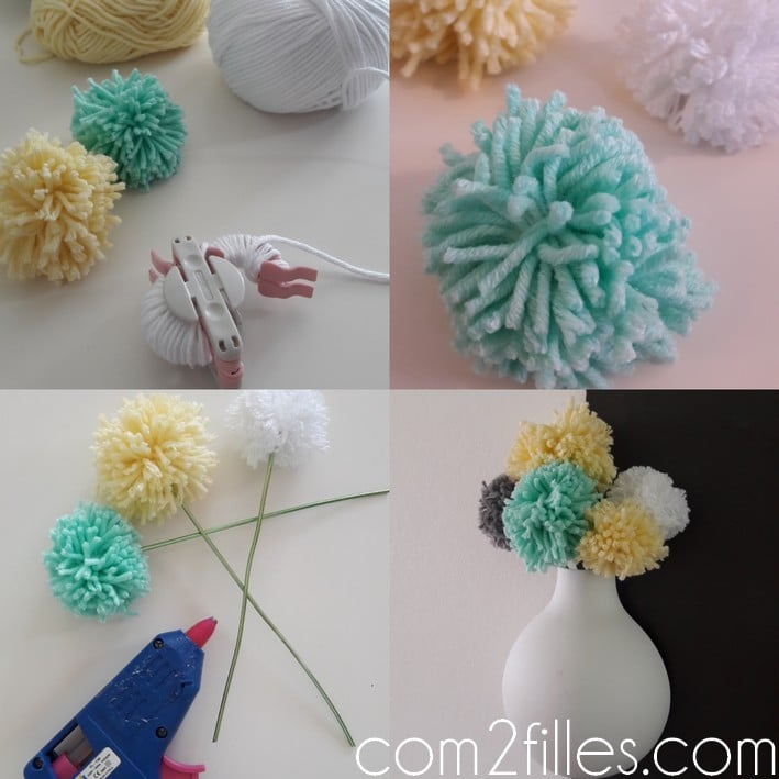 Tuto - bouquet DIY - pompons en laine