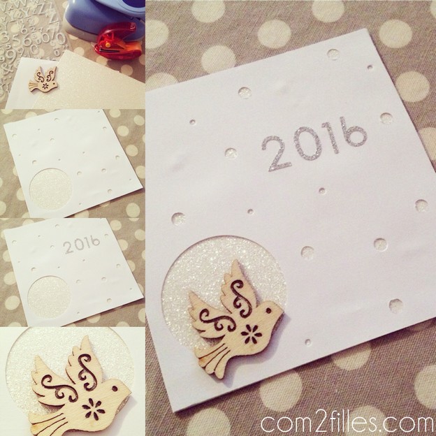 DIY - carte de voeux 2016 - oiseau et paillettes