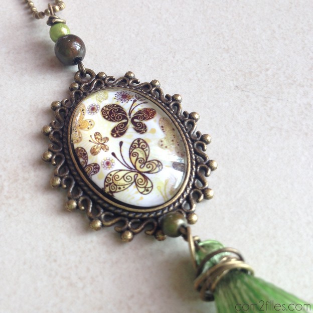 collier vintage - pendentif cabochon