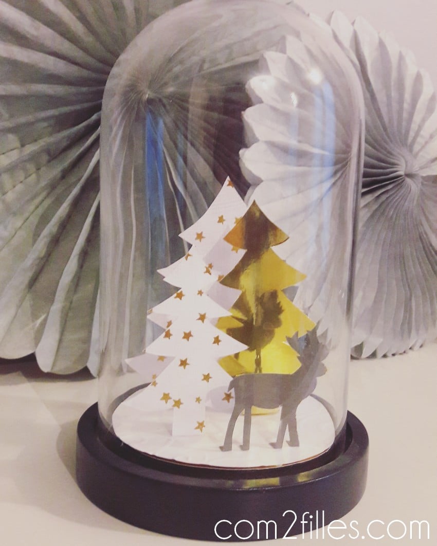 DIY - deco de noel - foret en papier sous cloche