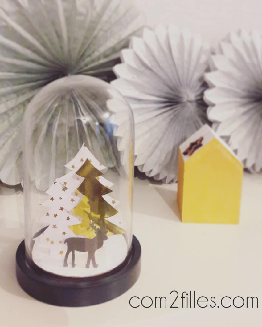 deco noel - cloche verre - foret papier