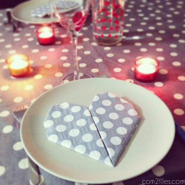 deco DIY saint valentin - pliage de serviette