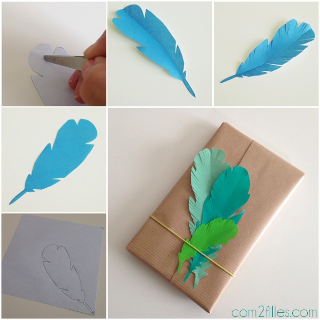 tuto plumes papier pour paquet cadeau