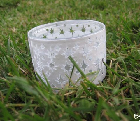 pot verre diy - papier perforé étoiles