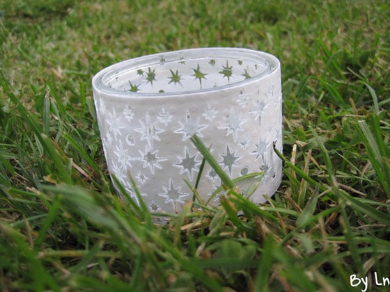 pot verre diy - papier perforé étoiles