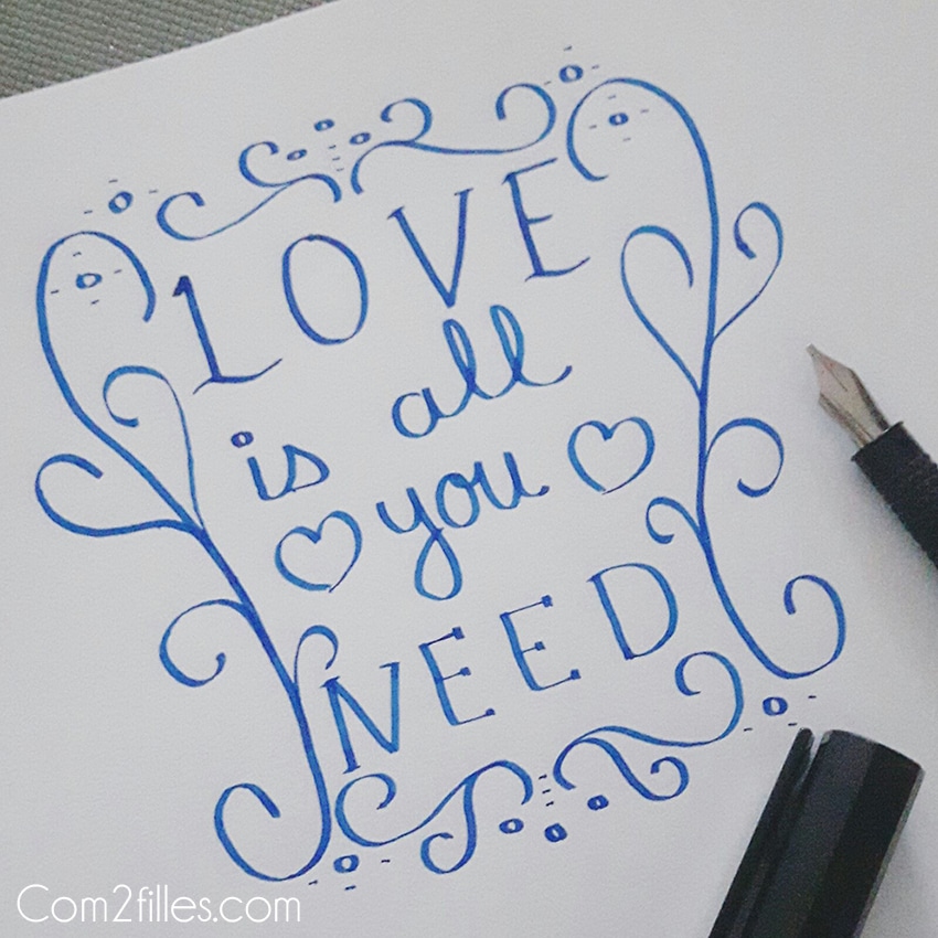 Calligraphie bonheur - citation Love is all you need - quote