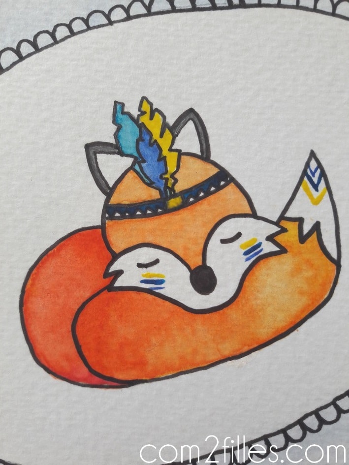 Aquarelle - cadeau de naissance - renard endormi