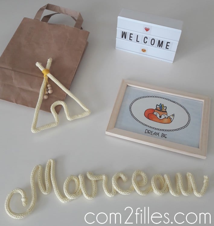 Idee cadeau de naissance DIY - tricotin et aquarelle