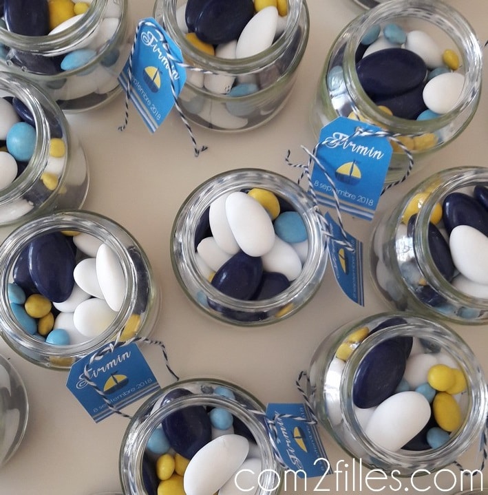pots dragées diy - bapteme marin