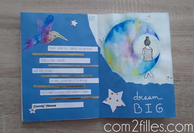 art journaling - aquarelle - collage creatif - citation - colibri