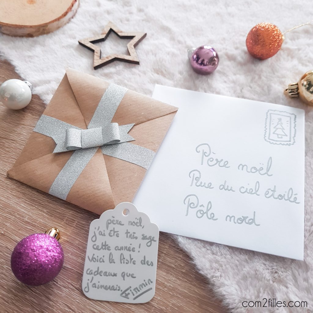 DIY - une lettre au pere noel en papier - forme paquet cadeau
