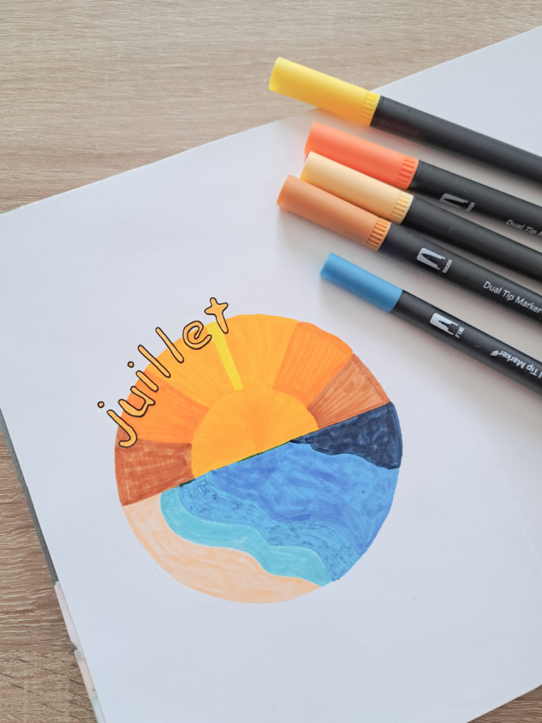 page juillet bullet journal - plage esprit californie